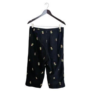 Vintage Y2K 2000s Plaza South Black Pineapple Embroidered Linen Capri Pants